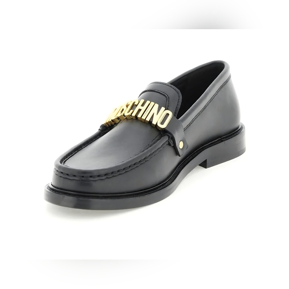 Moschino Black Loafers with Gold Detail